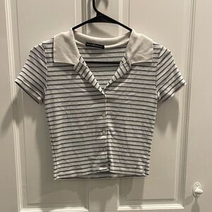 Brandy Melville Blue and White Striped Button-Down Shirt